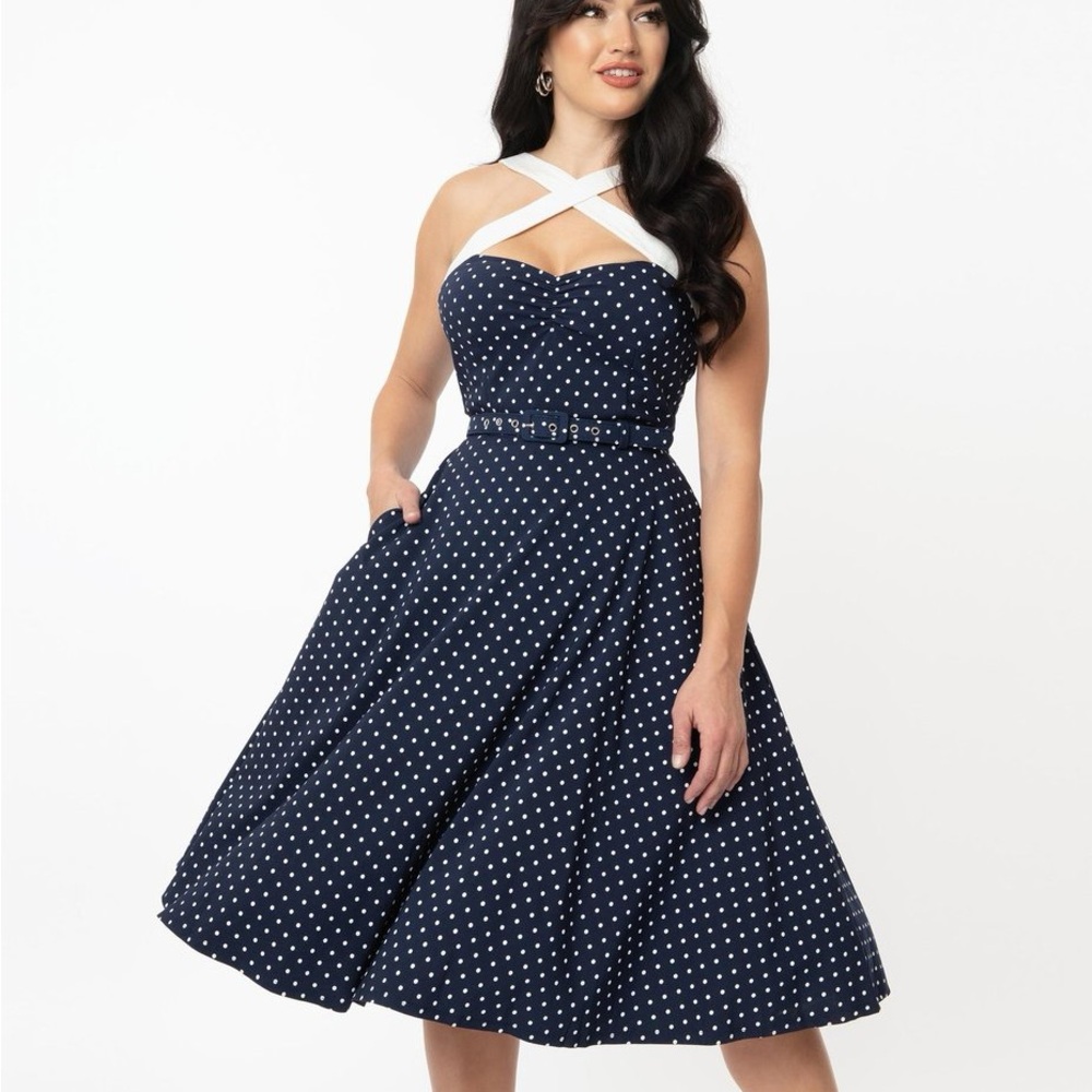 Navy Polka Dot Women's Dress